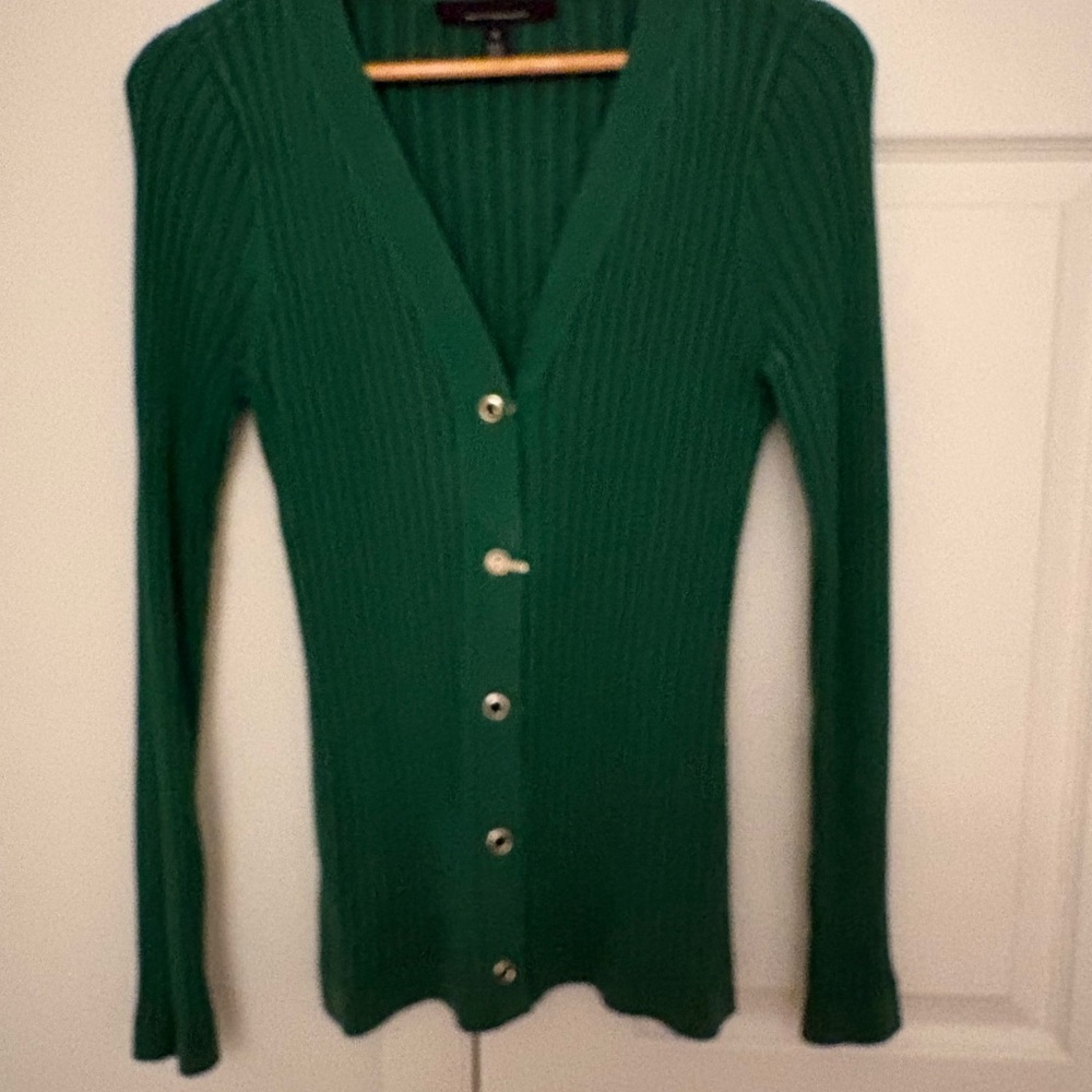 White House Black Market Emerald Button-Up V-Neck Sweater